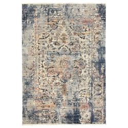 Contemporary Dunelm Soraya Persian design rug, blue and beige ground with faded floral and vine motifs, central medallion and trailing foliate patterns, bordered by a distressed design with stylised floral motifs