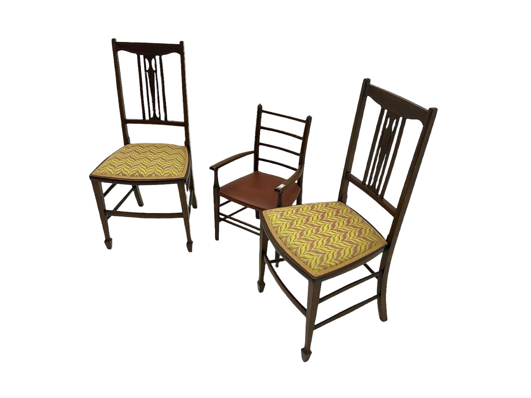 Georgian oak wall hanging corner cupboard, single bevelled glass door (W75cm, H98cm), child’s chair, pair bedroom chairs