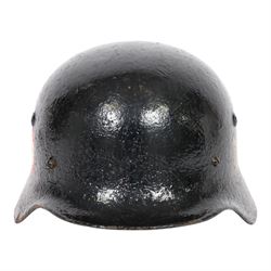 WWII Third Reich German double decals M40 steel combat helmet, with leather liner and chin strap