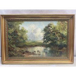 Lewis Creighton (British 1918-1996): View Across a Pond, oil on board signed 36cm x 59cm 