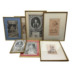 Collection of 18th century Holbein and similar engravings, depicting the Tudors, largest 3...