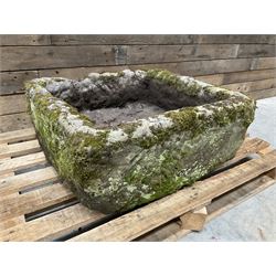 Large 19th century square weathered stone trough 