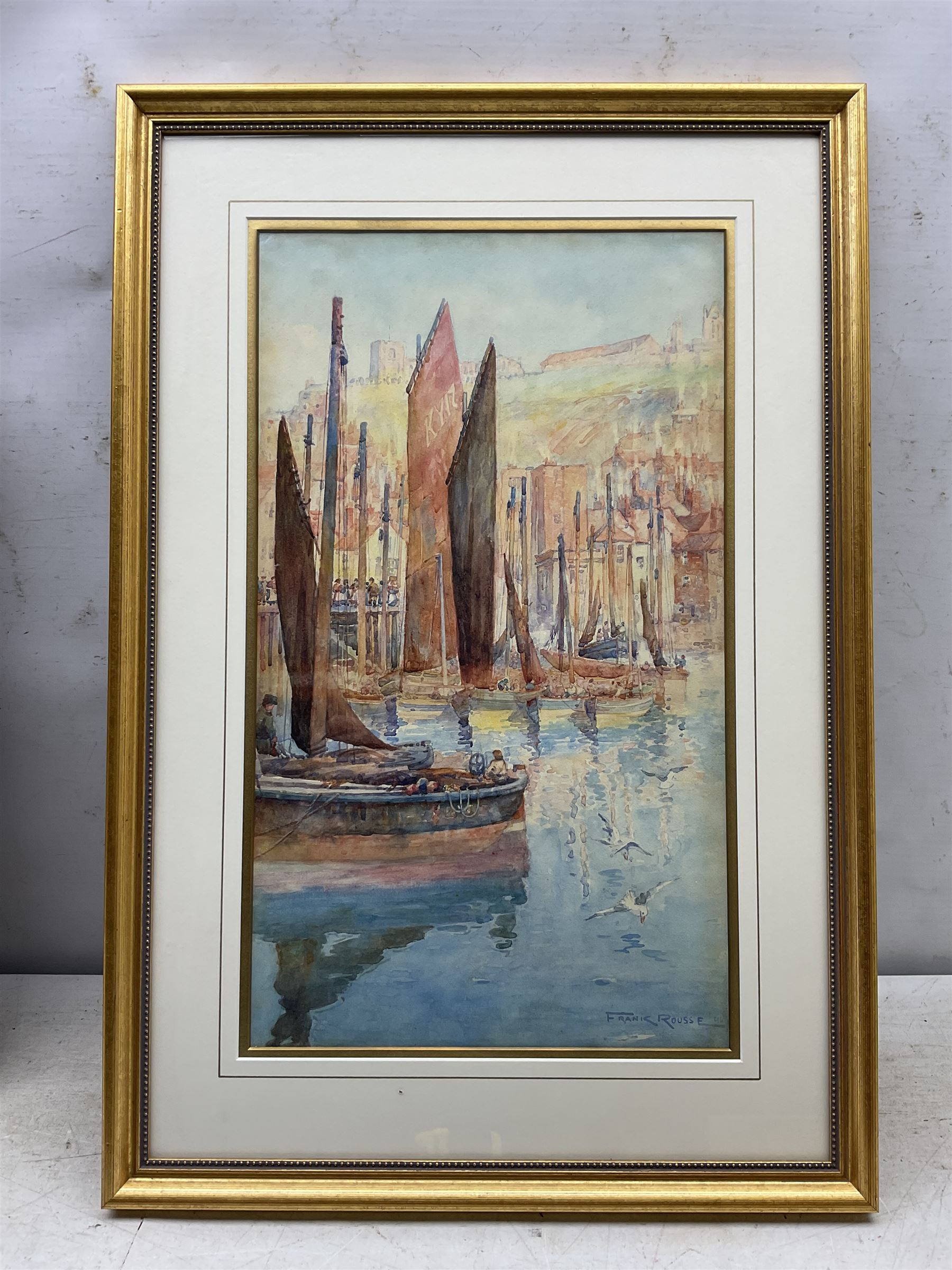 Frank Rousse (British fl.1897-1917): Dock End Whitby, watercolour signed and dated '96, 49cm x 28cm
Provenance: private collection, purchased David Duggleby Ltd Whitby 9th September 2003