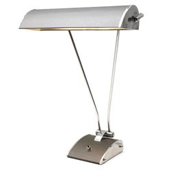 Eileen Gray (Irish, 1878–1976) for JUMO - black and chrome table lamp, curved rectangular shade with chrome end plates, supported on twin chrome rods over shaped black and chrome base with push switch, with 2025 PAT certificate, H45cm 