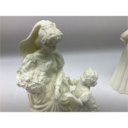 Six Royal Worcester figures, comprising The Wedding Day, New Arrival, The Christening, First Steps, Once Upon a Time and Sweet Dreams, all with printed marks beneath 