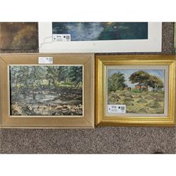 Collection of 20th and 21st Century landscapes, to include Stephen Bewsher (British 1964-): 'Evening Canal - Lymm Cheshire' and English School (20th Century): 'River Nidd', oil and oil pastel variously signed titled and dated max 51cm x 41cm (8) (variously unframed)