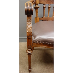  Early 20th century French oak, spindle back, open armchair, leather upholstered seat, turned supports  