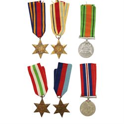 WWII British medals, comprising War medal, Defence medal, 1939-1945 Star, Burma Star, Ital...