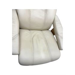 Ekornes Stressless - swivel and reclining armchair upholstered in cream leather, high back and padded armrests, raised on circular base