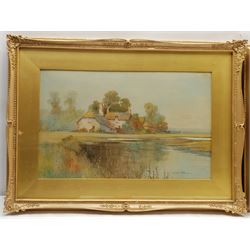 Walter Witham (British exh.1894-1896): House by the River and Coastal Landscape, pair watercolours heightened in white signed 29cm x 48cm (2)