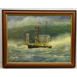  Robert Sheader (British 20th century): 'Coupland 1861', The Sinking of the Schooner off Scarborough, oil on board signed and dated 1990, 44cm x 59cm  