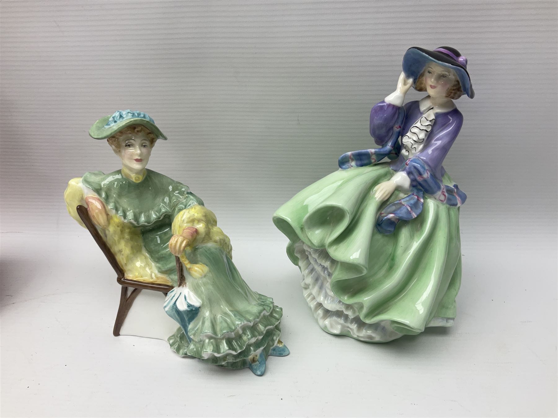 Eight Royal Doulton figures, including Ascot HN2356, Rebecca HN2805, Top o the Hill HN1833 etc