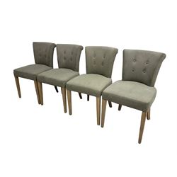 Neptune Furniture - set of eight 'Calverston' oak framed dining, upholstered in buttoned grey fabric with curved and rolled back, on square tapering supports in lime washed finish