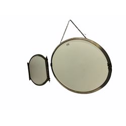 Early 20th century oval wall mirror in bronzed metal frame with barley twist pilasters, and an oval wall mirror