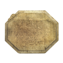  'Mouseman' oak cheese board of canted rectangular form by Robert Thompson of Kilburn, 31cm x 25cm   