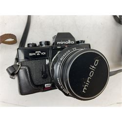 Minolta SRT101 camera, together with Halina camera, Fujifilm DX-8, Canon digital IXUS 1001S and other cameras and accessories 