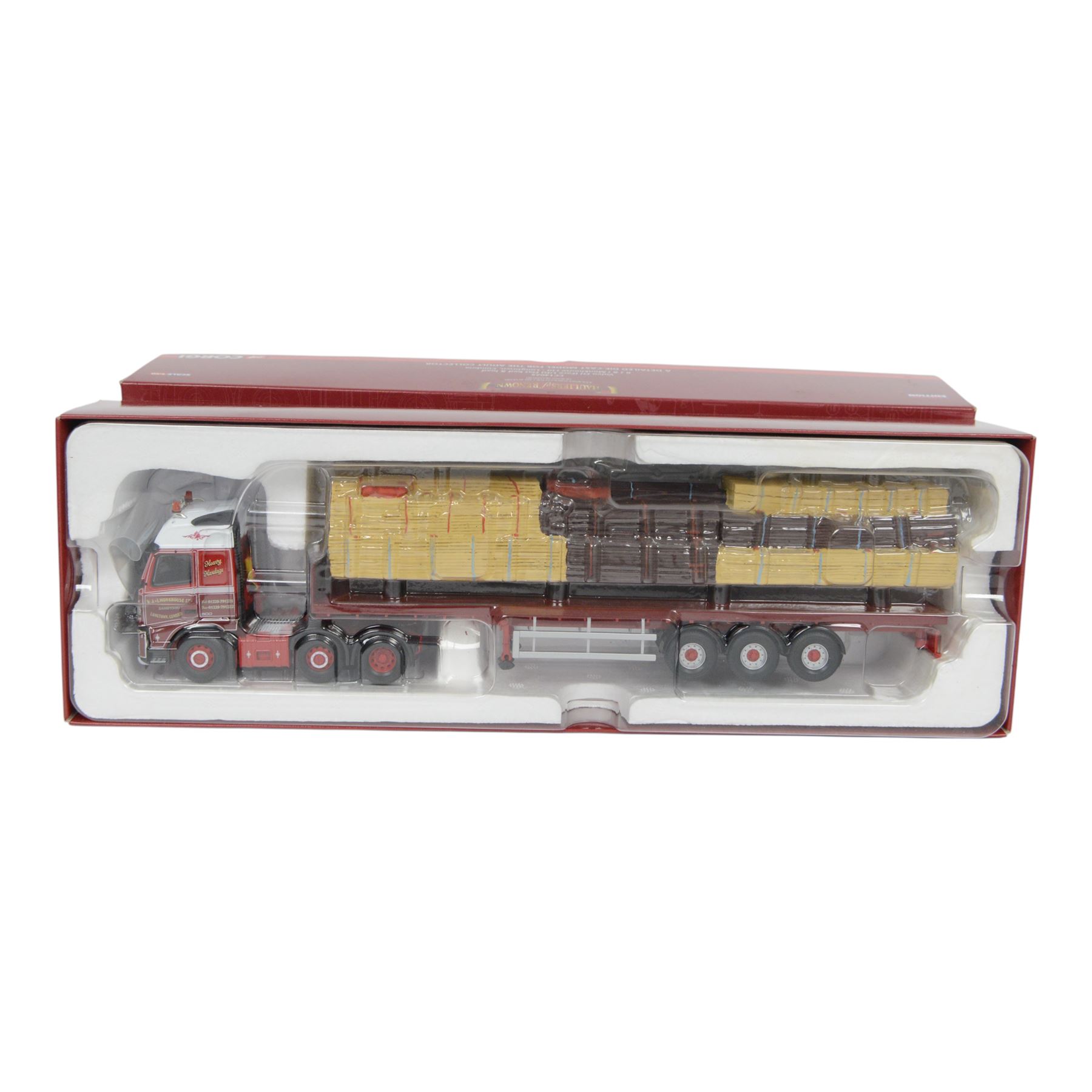 Two Corgi Hauliers of Renown 1:50 scale diecast model lorries, comprising CC14025 Volvo FH Flat Bed & Load RJ & I Monkhouse Ltd and CC13734 Scania R Houghton Parkhouse 'The Professional' Livestock Transporter, both boxed