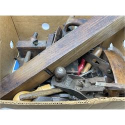Vintage woodworking tools to include wooden planes, chisels and saw etc.  