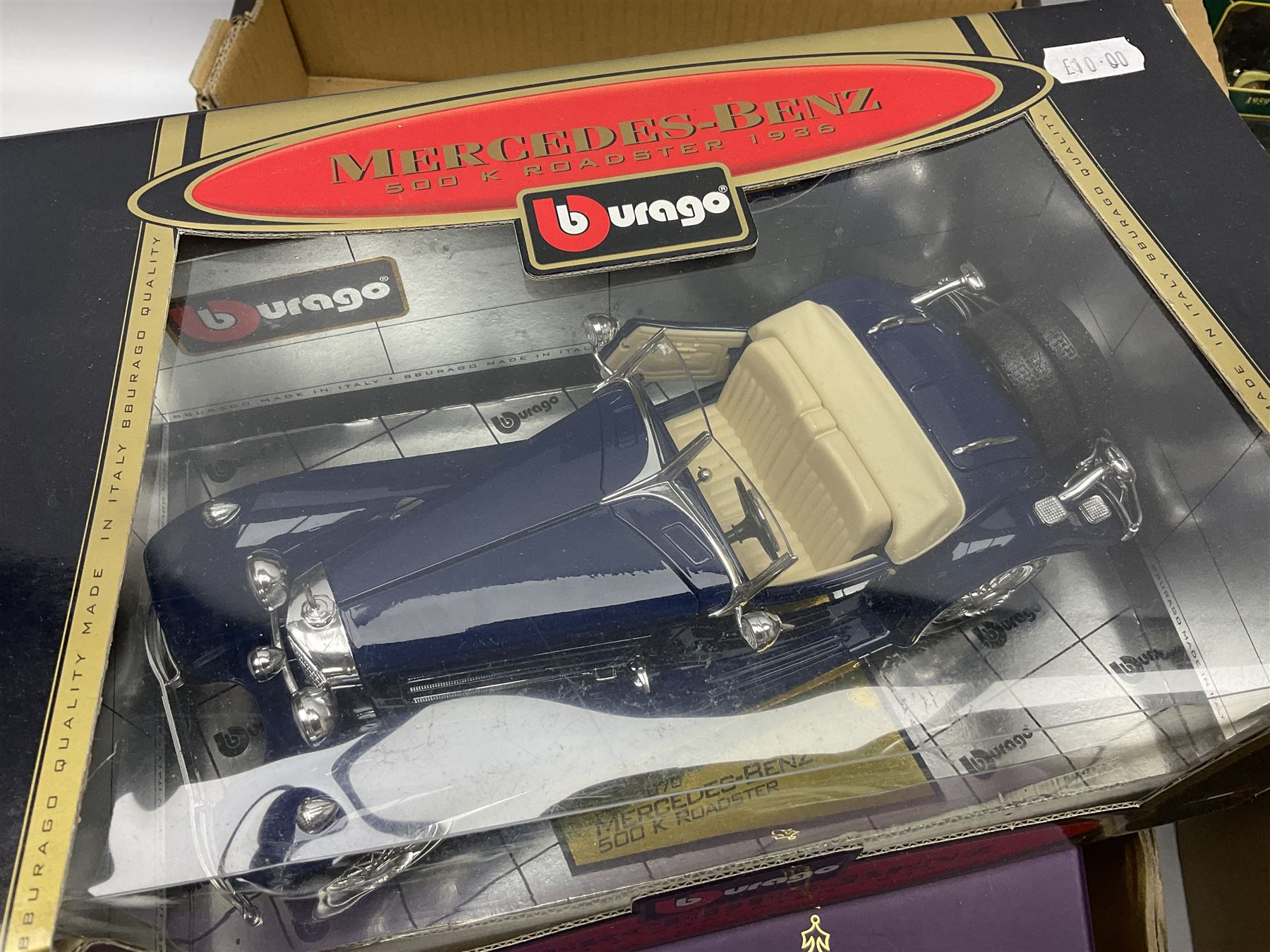 Corgi - Queen Elizabeth Golden Jubilee 1952 - 2002 1:40 scale die-cast model State Landau No. CC09901; boxed; Bburago Mercedes-Benz 500K Roadster 1936; and thirteen other modern die-cast models by Lledo, Matchbox, Cararama, Maisto, Quartzo etc; all boxed (15)