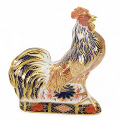 Royal Crown Derby paperweight, Imari Rooster with gold stopper and original box 
