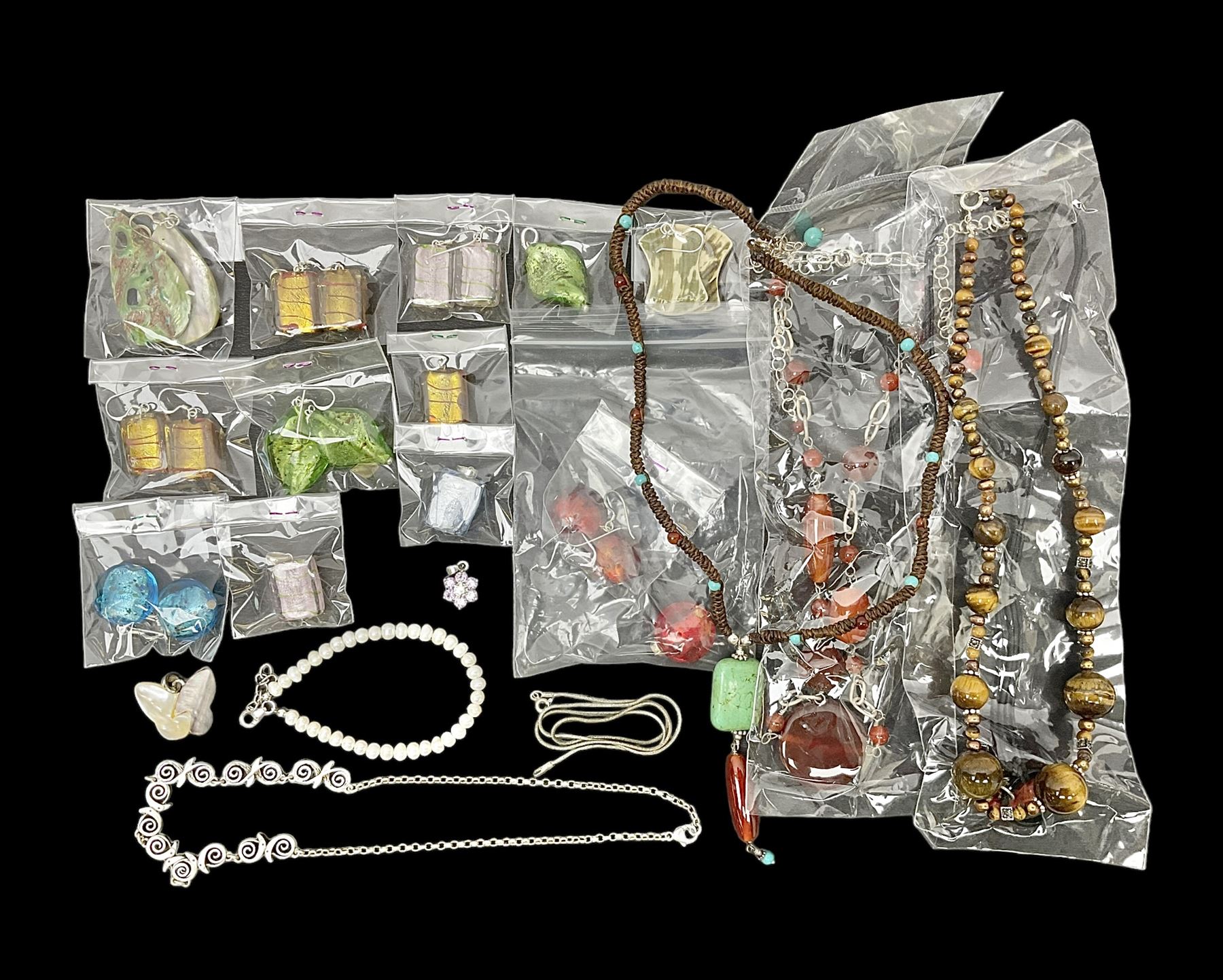 Ola Gorie silver spiral design necklace, hallmarked, together with a collection of beaded silver jewellery 