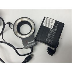 Yukon rubber armoured compact variable power spotting scope (boxed), together with Bresser 10x50 binoculars, Bushnell Excursion 10x42 binoculars, camera equipment etc  