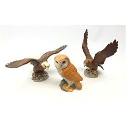  Beswick matt glazed Golden Eagle no. 2062, Bald Eagle no. 1018 and matt glaze Barn Owl no. 1046 (3)  