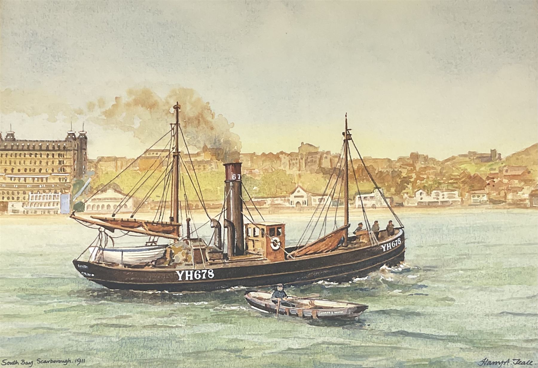 Harry A Teale (20th century): Yarmouth Fishing Boat 'South Bay Scarborough 1911', watercolour signed and titled 31cm x 40cm