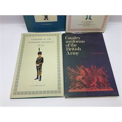 Set of six 1960s books on British Uniforms published by Hugh Evelyn London comprising Cavalry Uniforms of the British Army, Uniforms of the Royal Artillery, Uniforms of the Scottish Regiments, Uniforms of the Yeomanry Regiments and Infantry Uniforms of the British Army Series 1 & 2; all with dustjackets