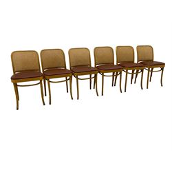 Hescot - set twelve mid-20th century bentwood café bistro chairs, curved cane backs and upholstered seats