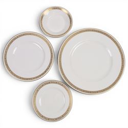 Royal Worcester Golden Anniversary pattern part dinner service for eight including dinner plates, side plates, bowls and desert plates, two serving dishes, covered tureen etc 