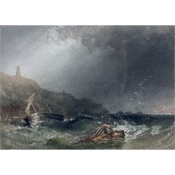 Henry Barlow Carter (British 1804-1868): 'A Dismasted Lugger off the Yorkshire Coast', watercolour with scratching out unsigned, original John Linn & Sons, Scarborough label verso 12cm x 17cm 
Provenance: private local collection, purchased Richard Grey, The Old Farmhouse, Elstead, Surrey, April 2014, No.15, label verso, sold together with a copy of the exhibition catalogue
