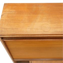 Robert Heritage (1927-2008) for Beaver & Tapley - Mid 20th century teak bureau, fall front with fitted interior, above a sliding door cabinet, raised on short supports