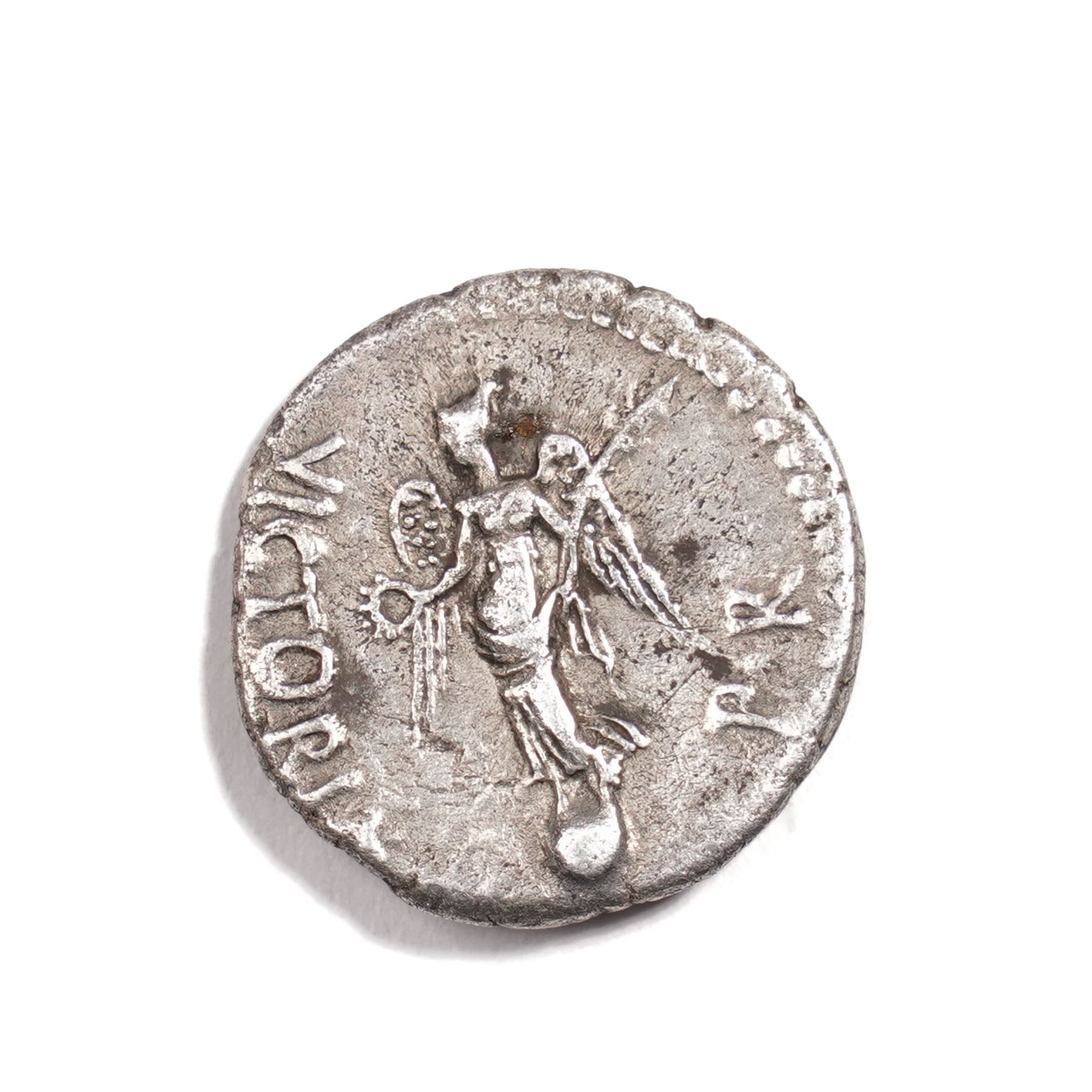 Roman Empire - Galba (AD 68-69): Silver Denarius coin, obverse laureate head of Galba right, reverse Victory advancing left holding wreath and palm, VICTORIA P R; AD 68-69, Rome mint