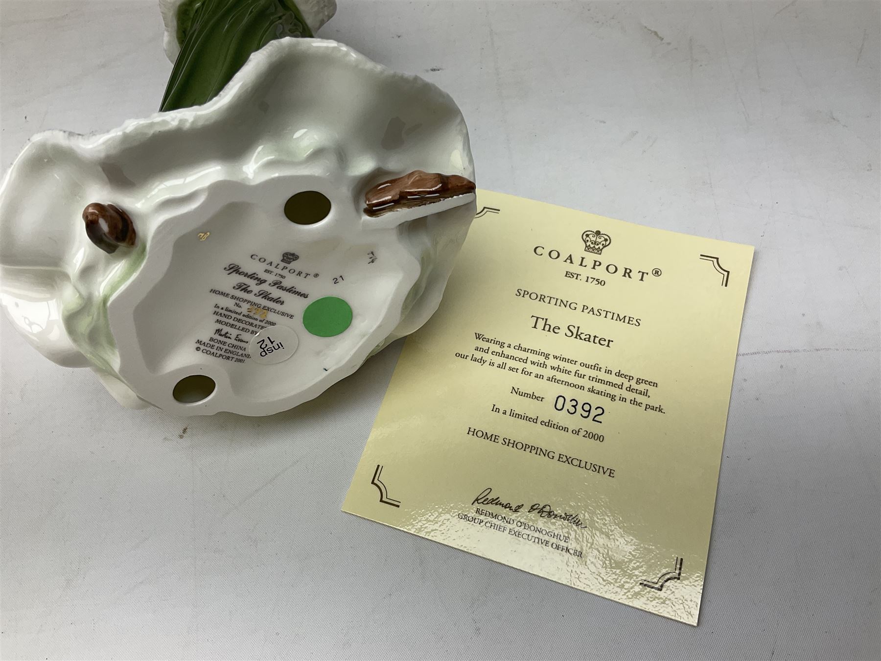 Two limited edition Coalport Sporting Pastimes figures, comprising The Rider and The Skater, both boxed with certificates