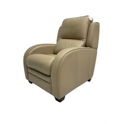 Electric reclining armchair upholstered in beige faux leather