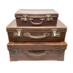 Three vintage leather brown suitcases, largest suitcase L55.5cm 