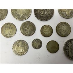 Approximately 210 grams of Great British pre 1920 silver coins, including George IIII 1822 crown, Queen Victoria 1884, 1888, 1894, 1897 and two 1902 halfcrowns etc