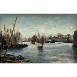 Frank Lewis Emanuel (British 1866-1948): Fishing Boats in the Harbour Concarneau, oil on canvas signed 26cm x 40cm