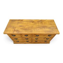 Indigo Furniture - large rustic oak chest, rectangular top fitted with six drawers with metal pull handles, on skirted base