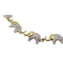  9ct gold diamond set elephant bracelet, stamped 375  