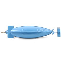 Sutcliffe Models 'Unda-Wunda' tinplate clockwork diving submarine, in pale blue livery with metallic gold details, with rubber bung and key, boxed