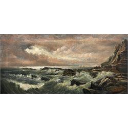 WH Hoyle (British 19th/20th century): 'Filey Brigg', oil on canvas signed, titled verso 19cm x 39cm