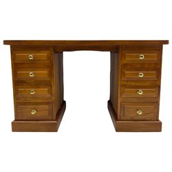 Sam Cryer ‘Cryercraft’ - solid elm twin pedestal desk, waved rectangular top, fitted with eight drawers, on plinth base