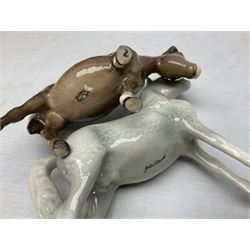 Collection of Beswick horse figures, to include Red Rum on a wooden plinth,  Lammtarra on oval plinth, Morgan Horse Black and three others, together with Royal Daulton Appaloosa Foal and a USSR horse