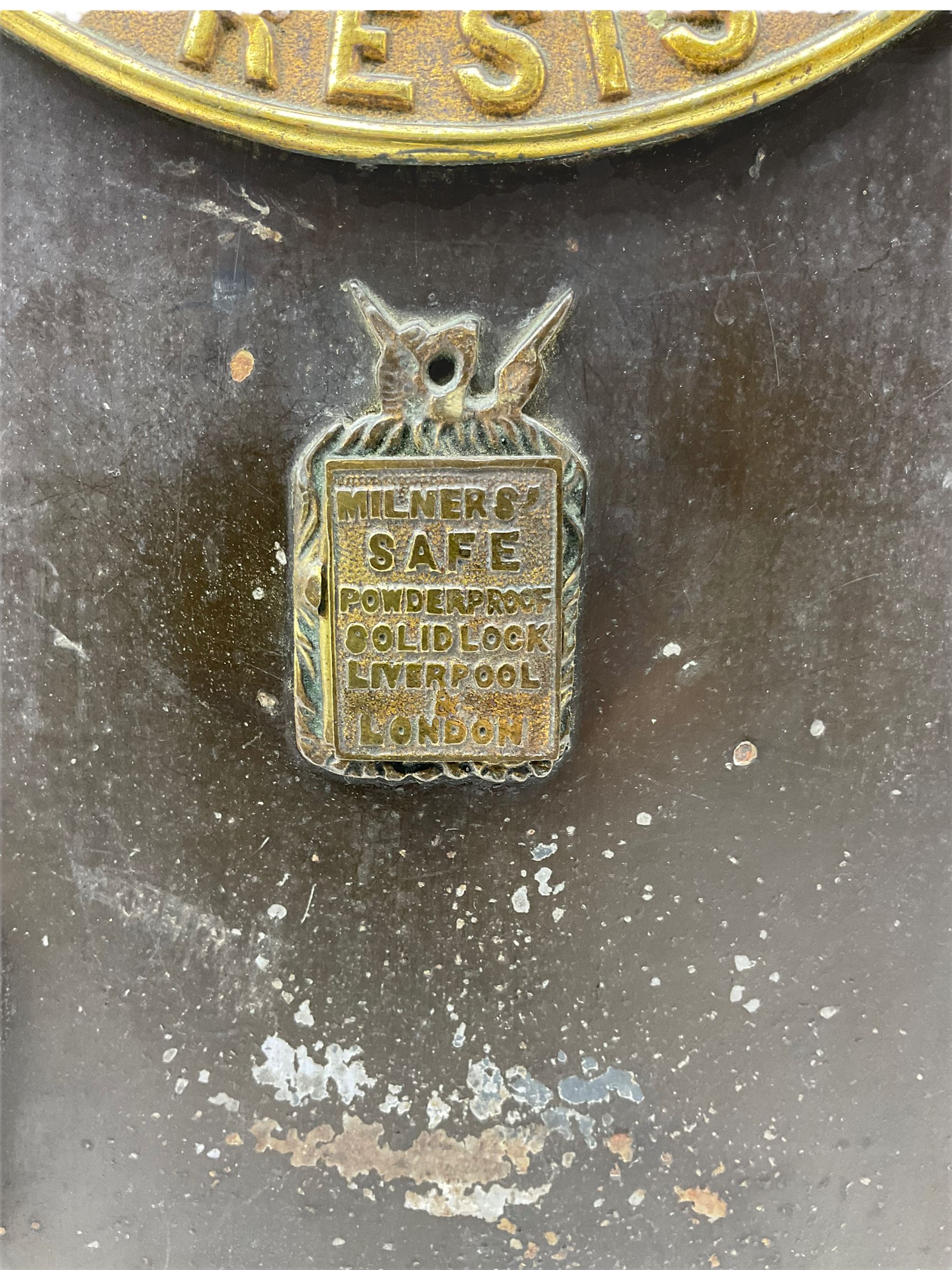 Millers large Victorian cast iron safe, green painted brass handles, with two keys 