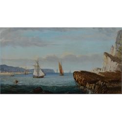 Gilbert Burling (American 1843-1895): Shipping off a Rocky Coast, oil on panel signed and dated '72, 21cm x 39cm