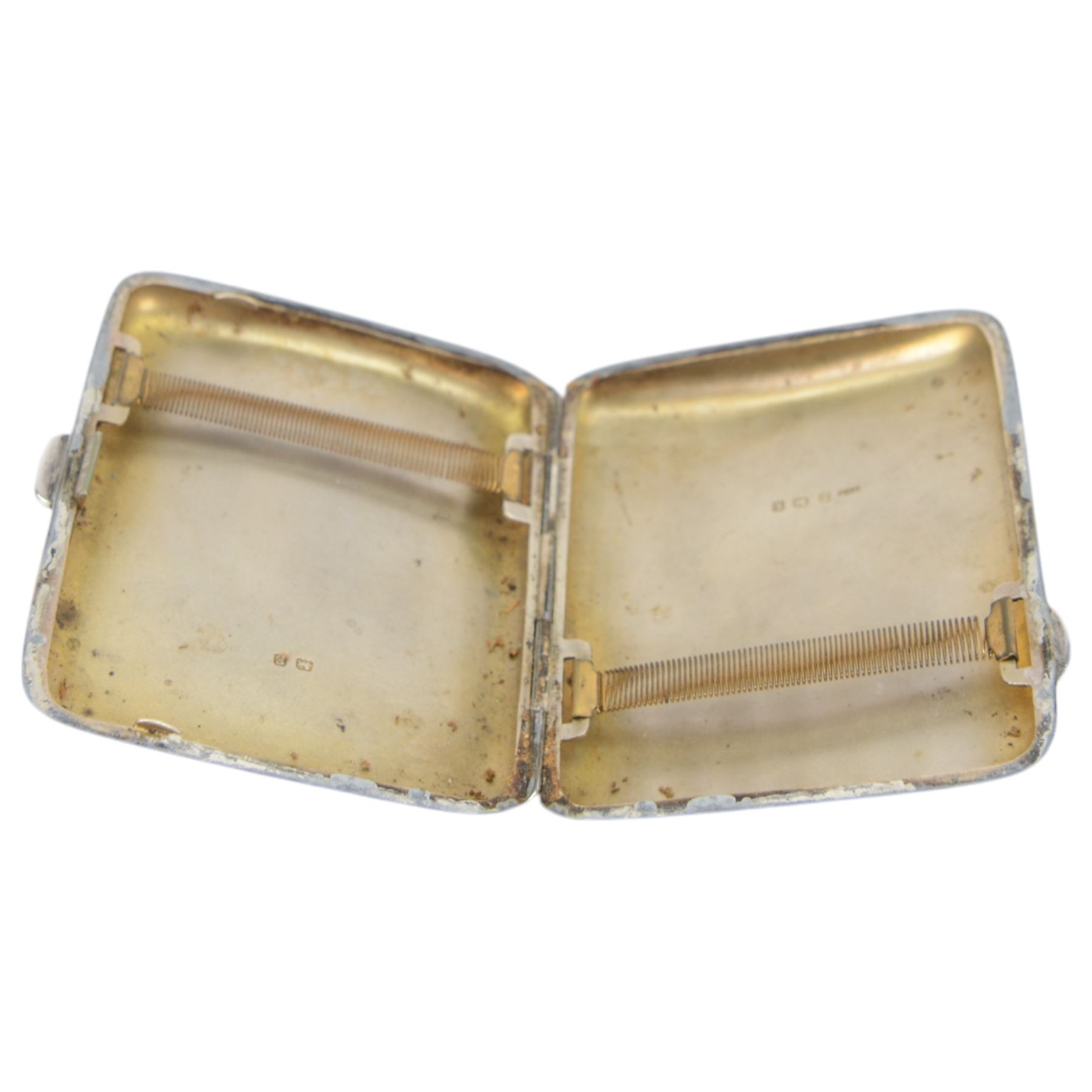 George III silver snuff box, of curved rectangular form with personal engraving to lid, hallmarked London 1805, together with two 1920s/30s silver cigarette cases, both hallmarked