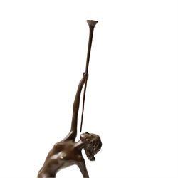 After Pierre Le Faguays (French 1892-1962): 'Jericho' Female Nude, bronze bearing signature and foundry mark, on black marble base, H43cm 