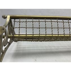 Railway interest - carriage compartment style wall mounting brass and mesh luggage rack, the ends cast with the initials NSWR (New South Wales Railroad) L77cm